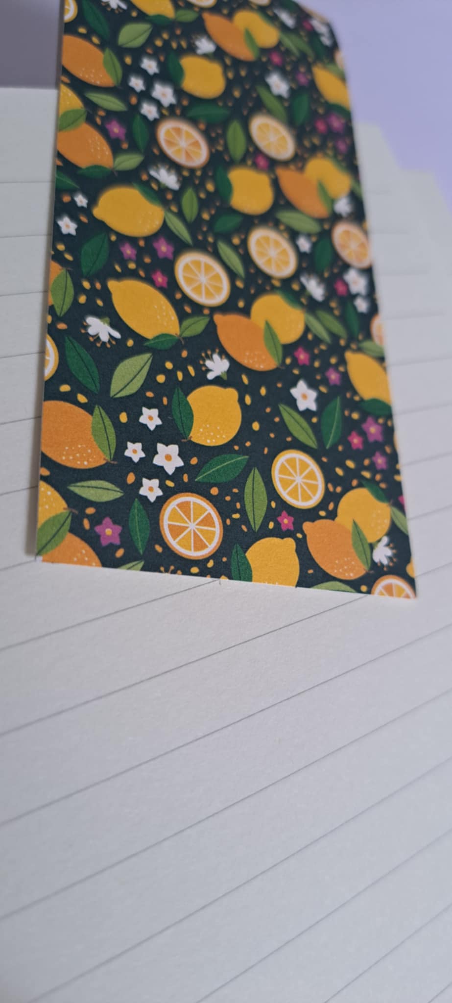 A5 Journal/Notebook (lined) - green cloth bound with citrus fruit design front cover