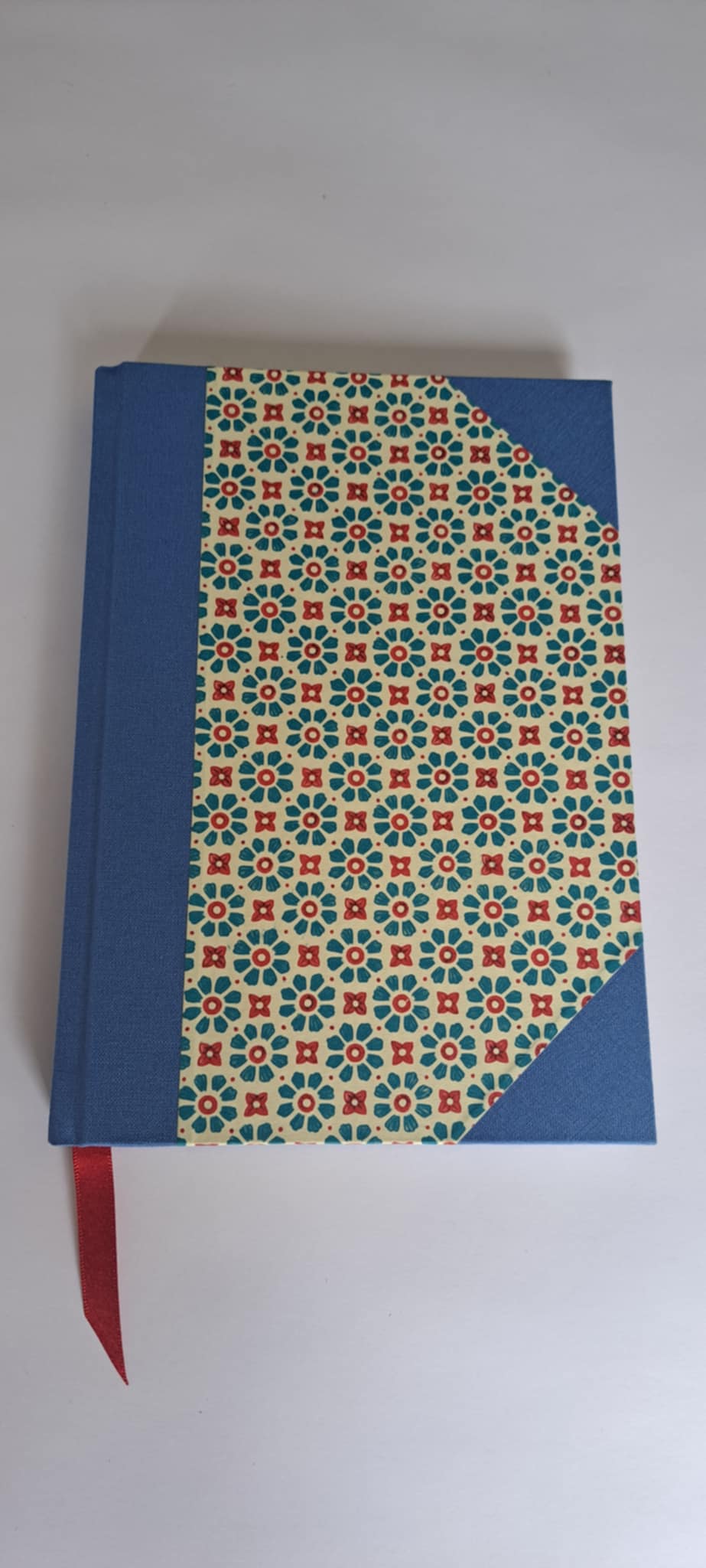 A5 Journal/Notebook (lined) - blue cloth bound with geometric floral design front cover