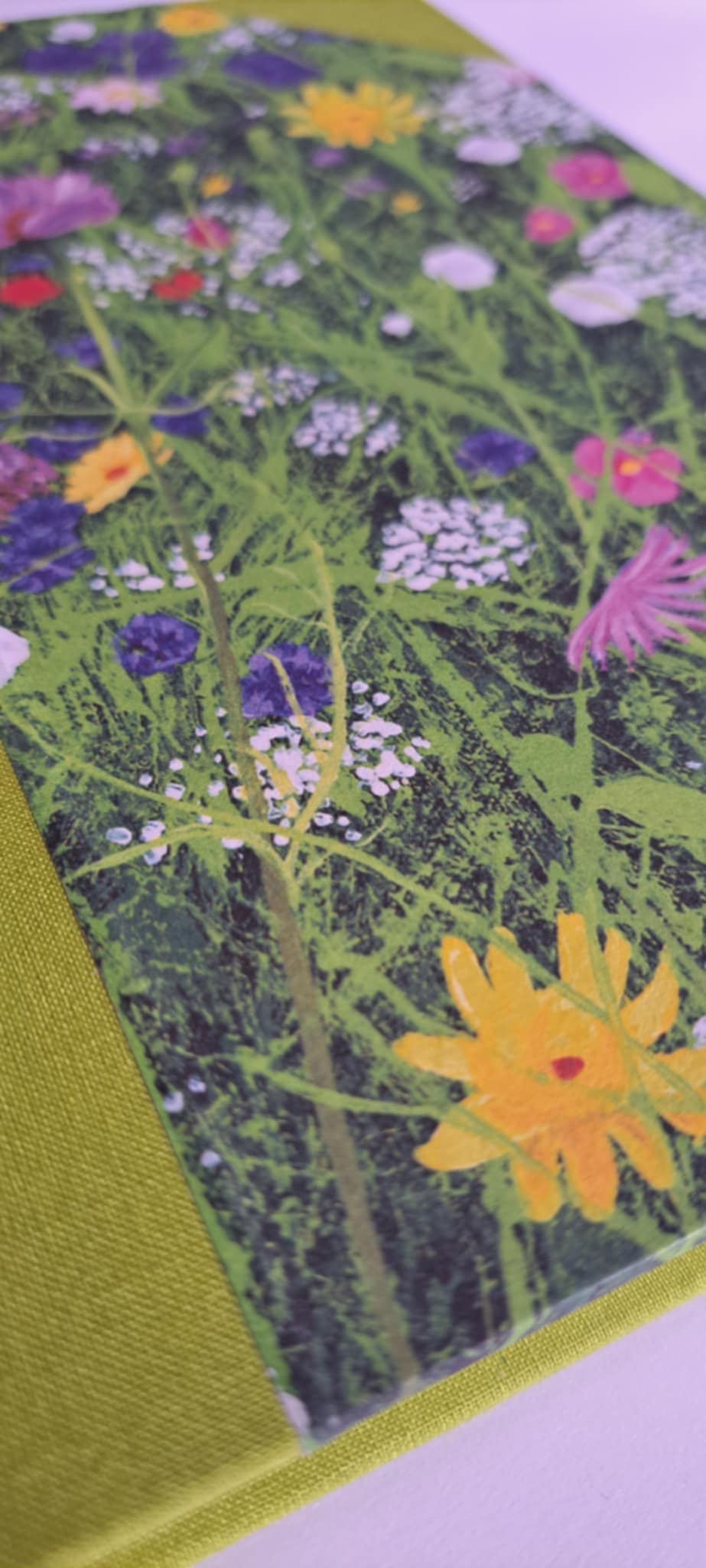 A5 Journal/Notebook (blank) - lime green cloth bound with eye-catching wildflower design front cover
