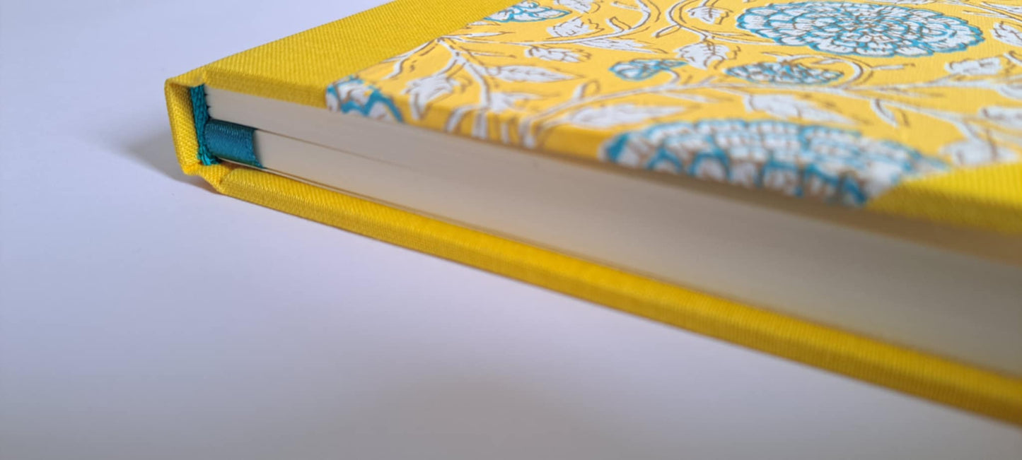 A5 Journal/Notebook (blank) - yellow cloth bound with floral design front cover