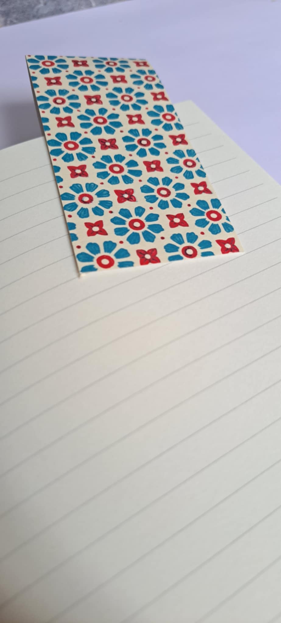 A5 Journal/Notebook (lined) - blue cloth bound with geometric floral design front cover