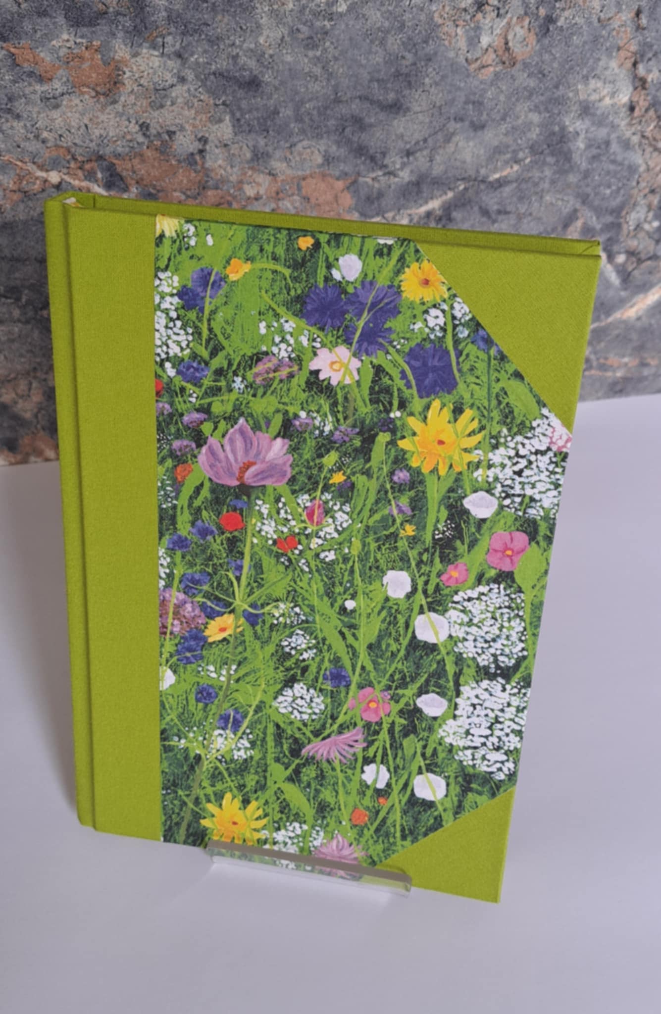 A5 Journal/Notebook (blank) - lime green cloth bound with eye-catching wildflower design front cover