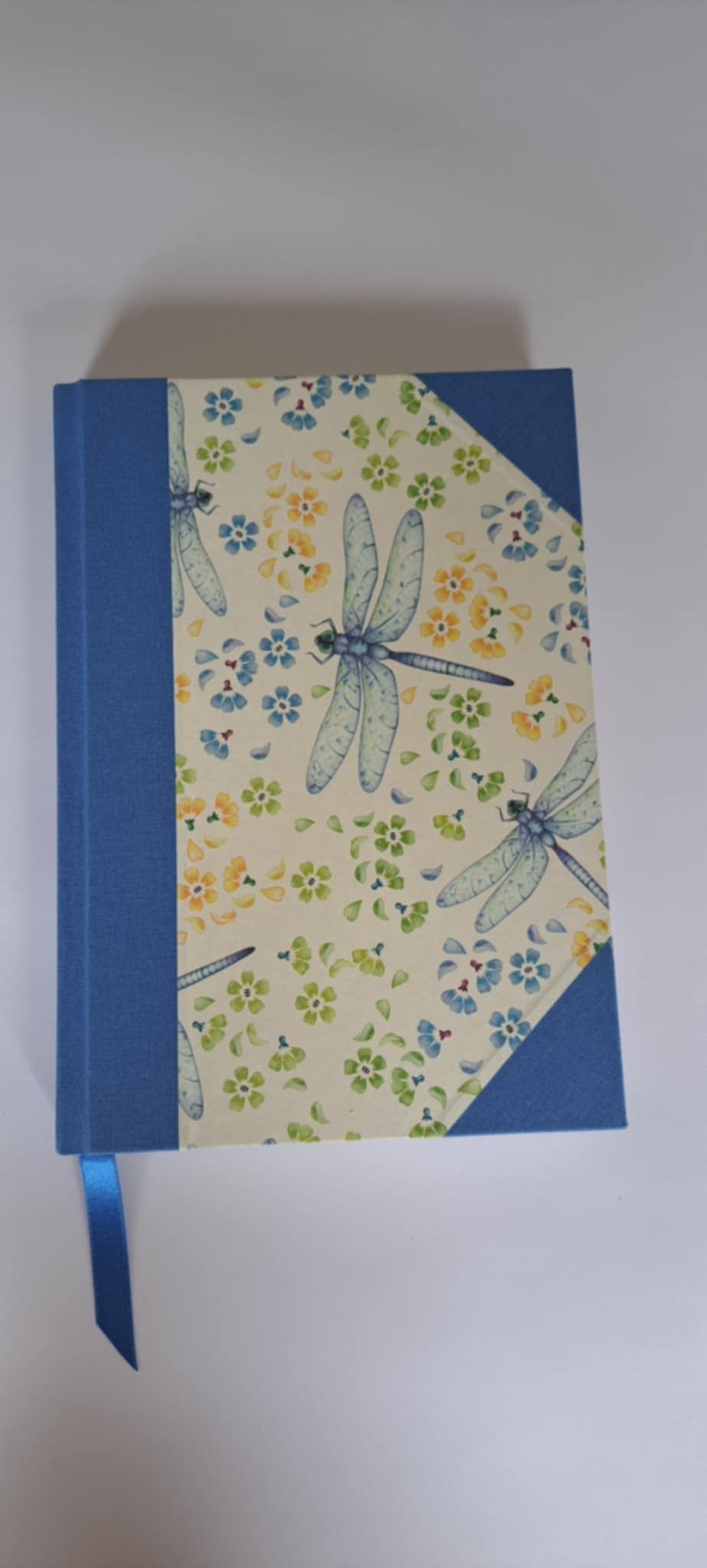 A5 Journal/Notebook (blank) - blue cloth bound with blue dragonfly design front cover