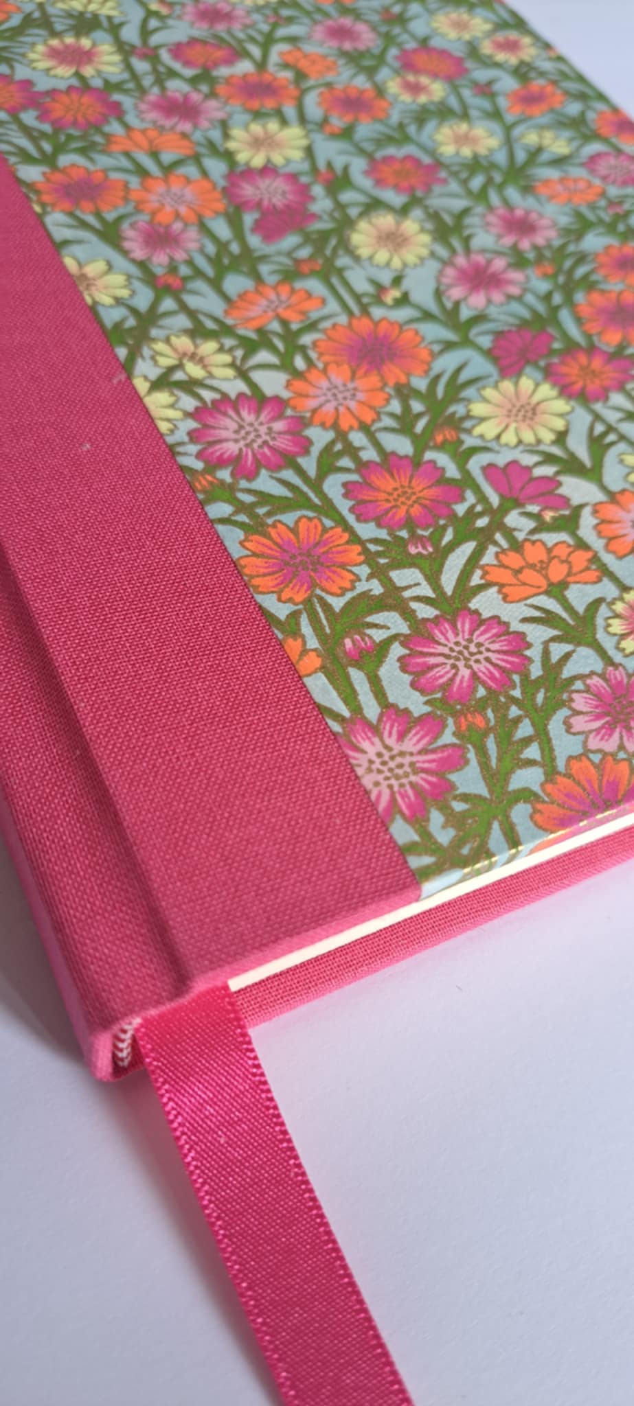 A5 Journal/Notebook (blank) - pink cloth bound with pink Japanese Chiyogami floral design front cover