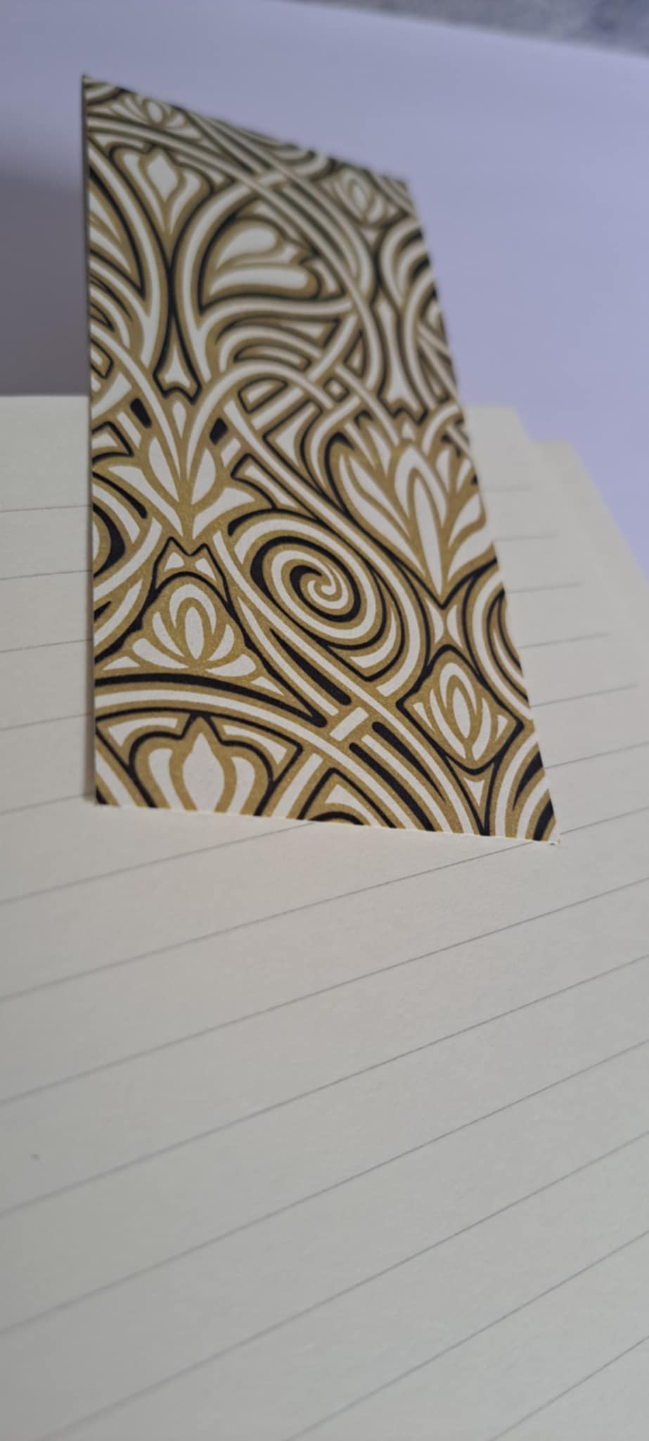 A5 Journal/Notebook (blank) - taupe/beige cloth bound with gold art deco design front cover