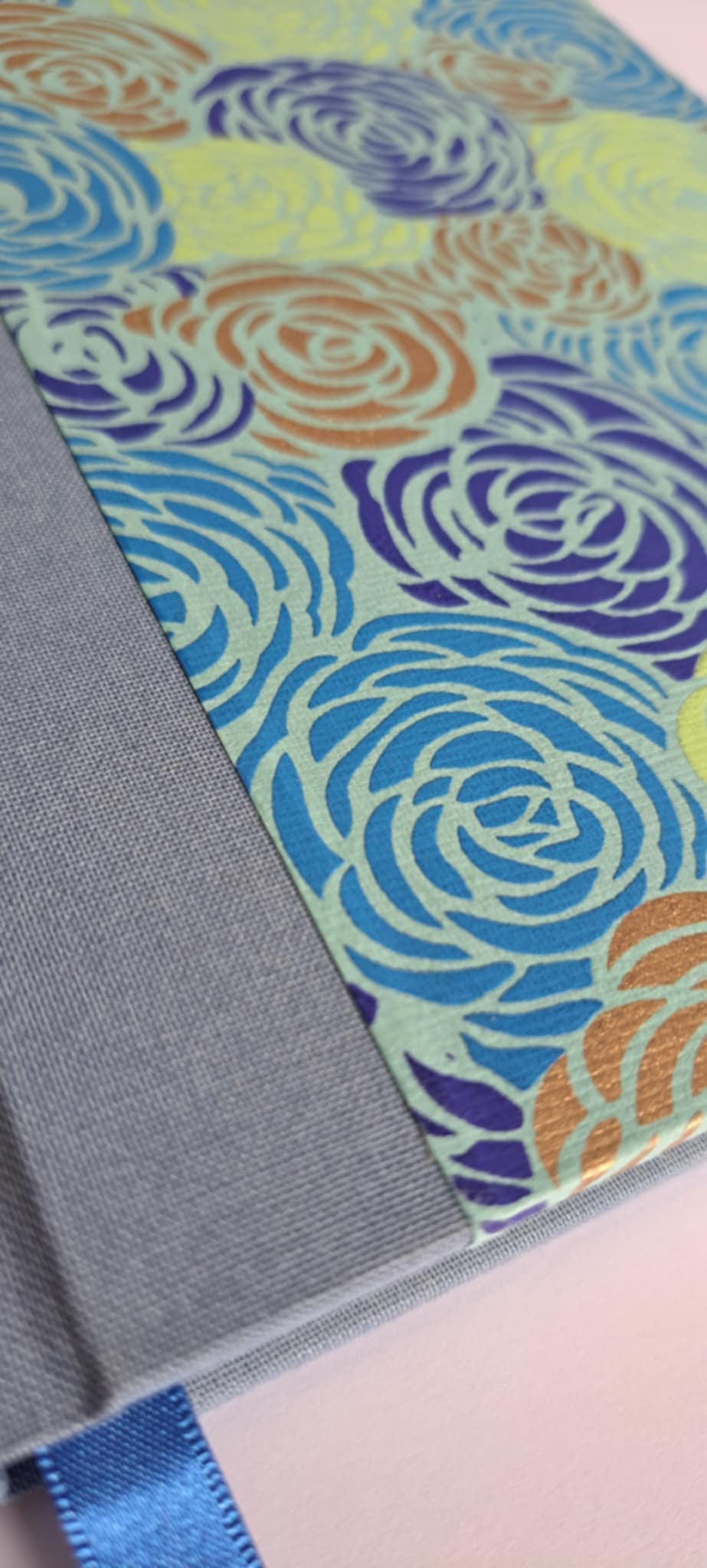 A5 Journal/Notebook (blank) - blue/grey cloth bound with turquoise and blue floral design front cover