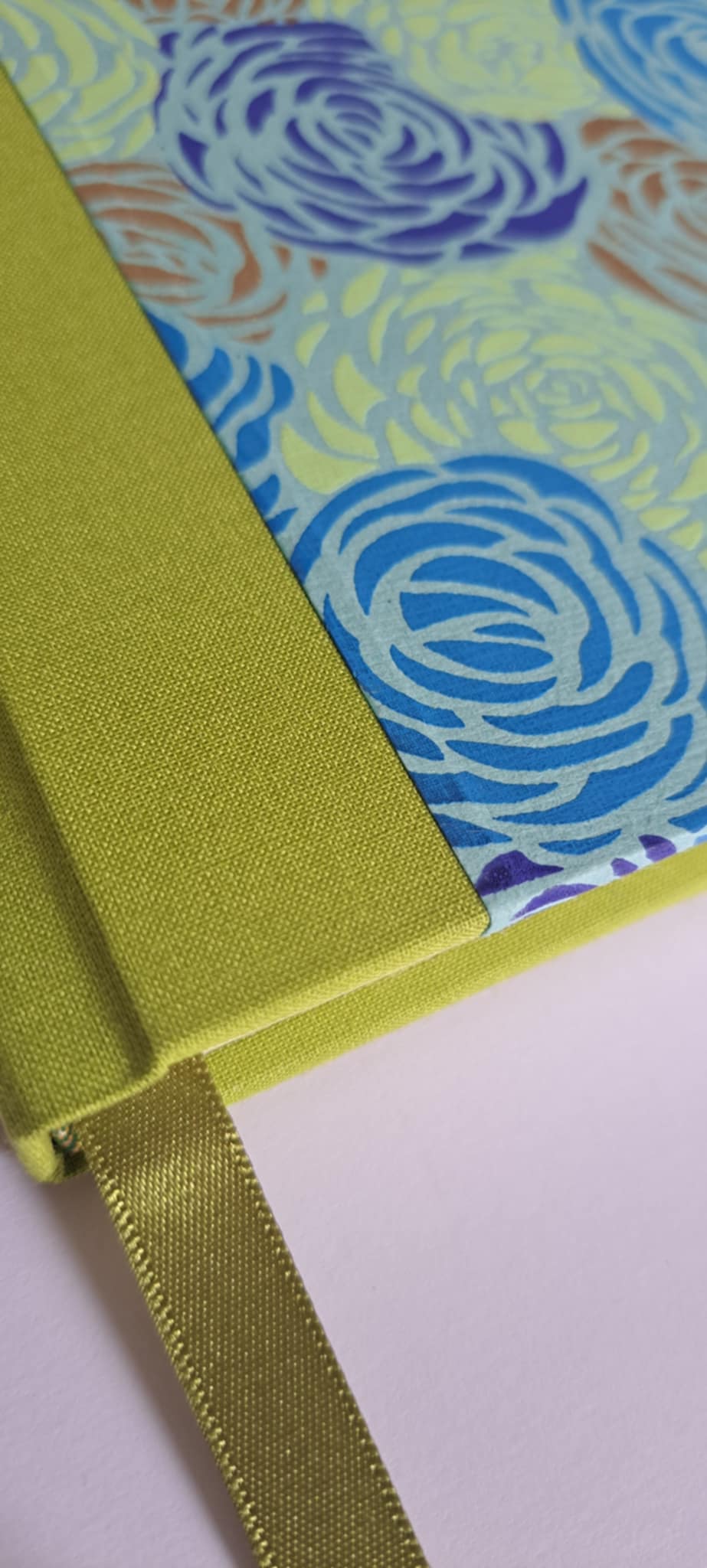A5 Journal/Notebook (blank) - lime cloth bound with blue,turquoise and lime floral design front cover