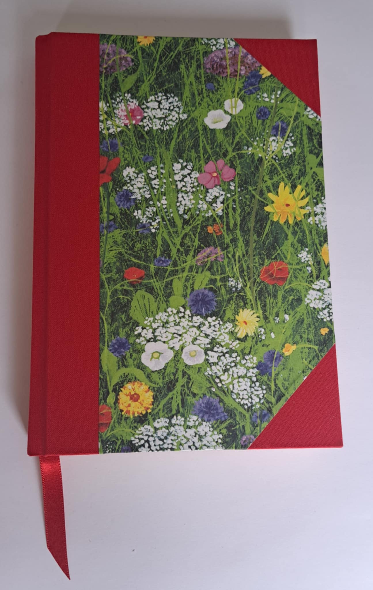 A5 Journal/Notebook (lined)- red cloth bound with wildflower floral design front cover