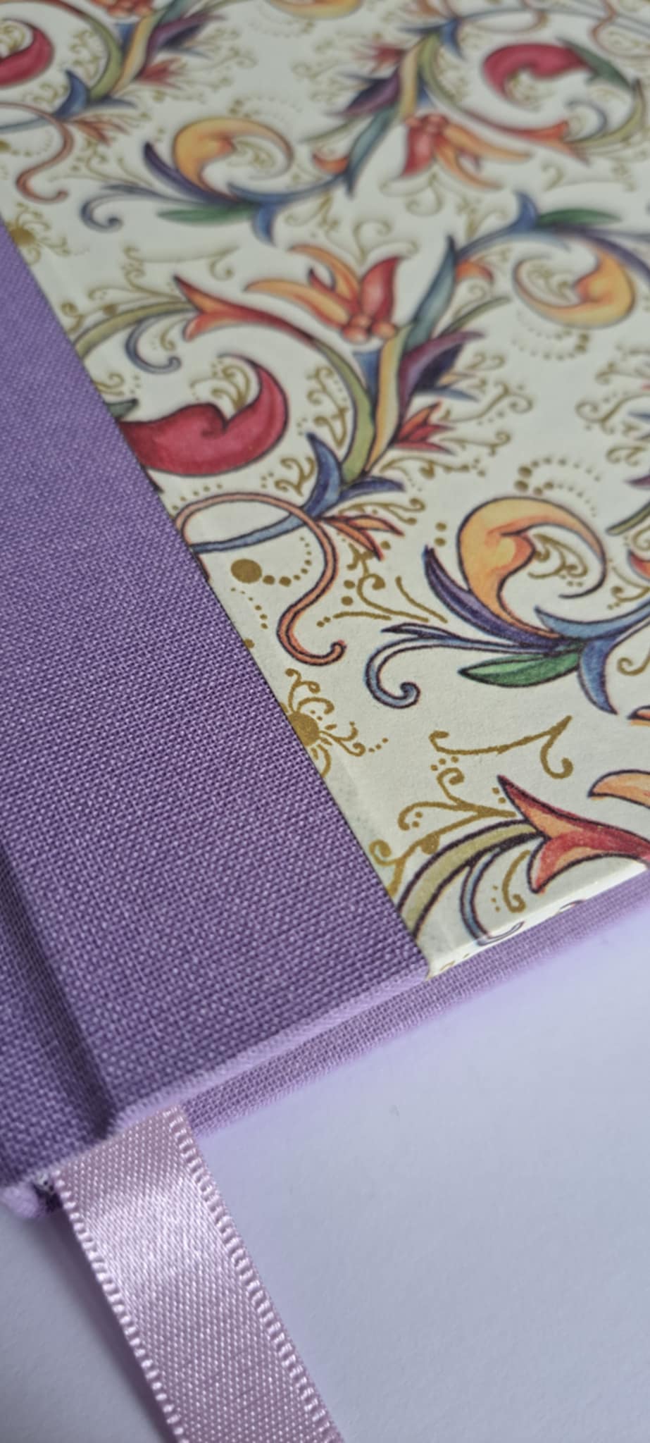 A5 Journal/Notebook (lined)- lilac cloth bound with Italian Florentine design front cover