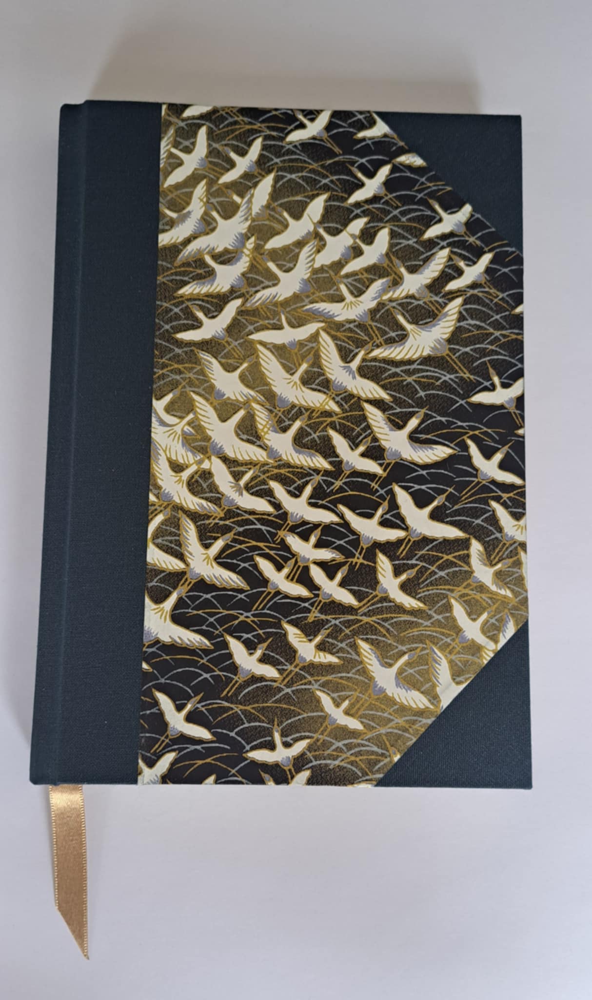 A5 Journal/Notebook (lined)- dark blue cloth bound with Japanese cranes design front cover