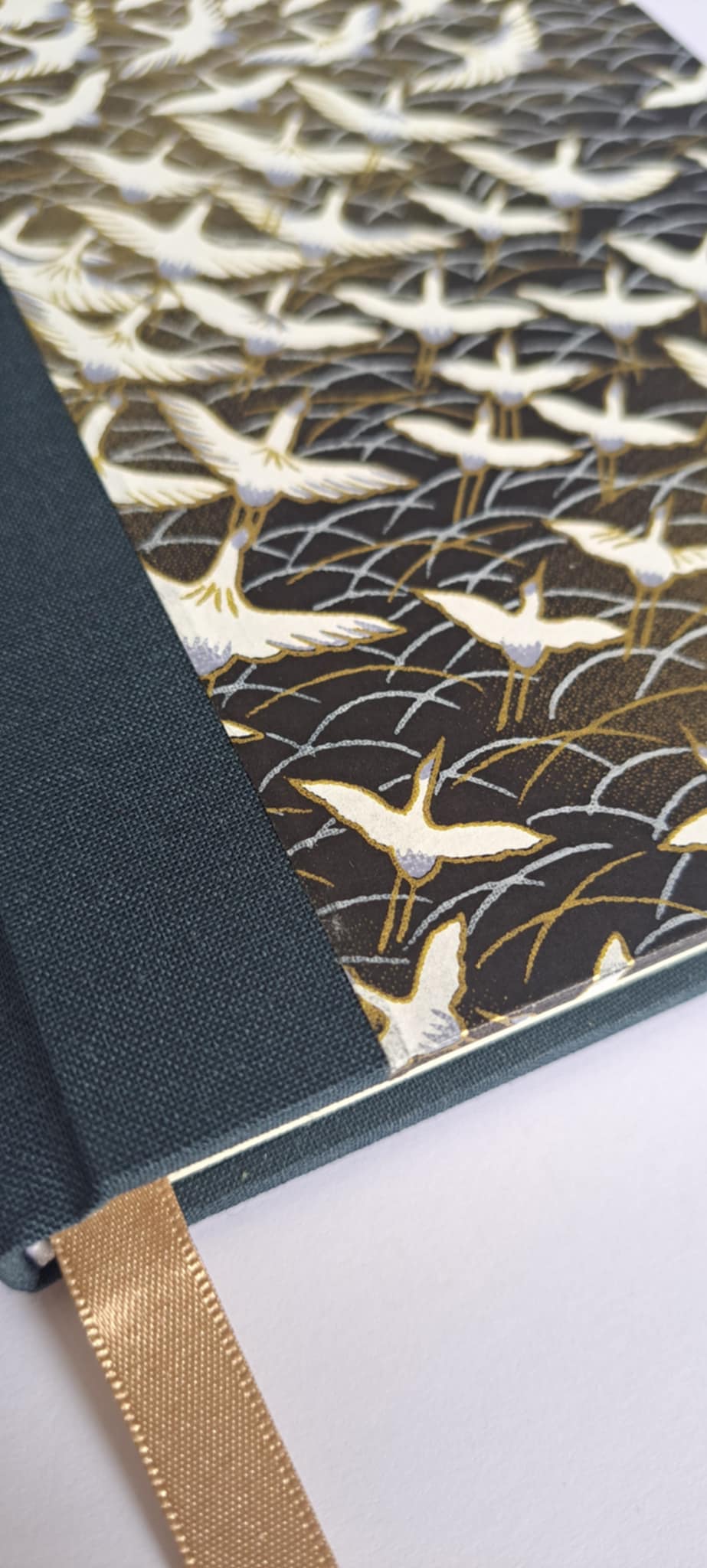 A5 Journal/Notebook (lined)- dark blue cloth bound with Japanese cranes design front cover
