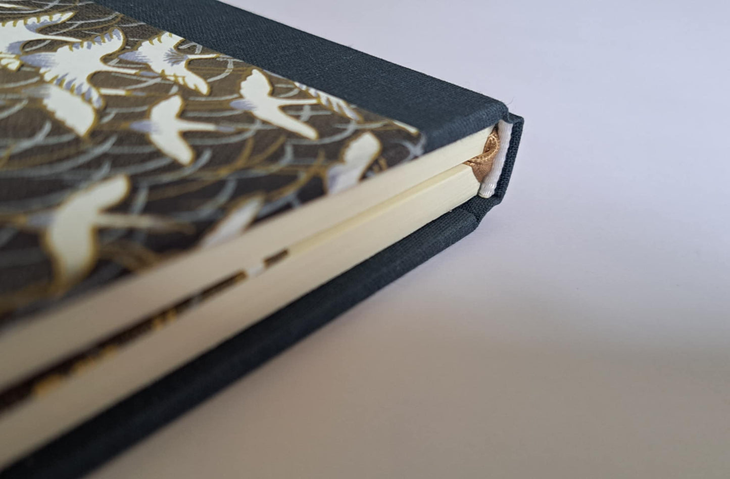 A5 Journal/Notebook (lined)- dark blue cloth bound with Japanese cranes design front cover