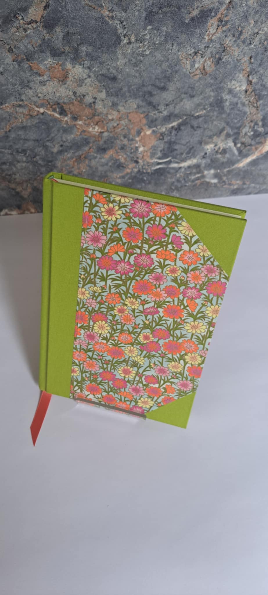 A5 Journal/Notebook (lined)- lime cloth bound with floral design front cover