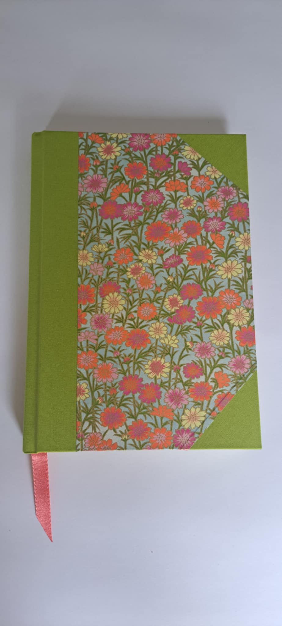 A5 Journal/Notebook (lined)- lime cloth bound with floral design front cover