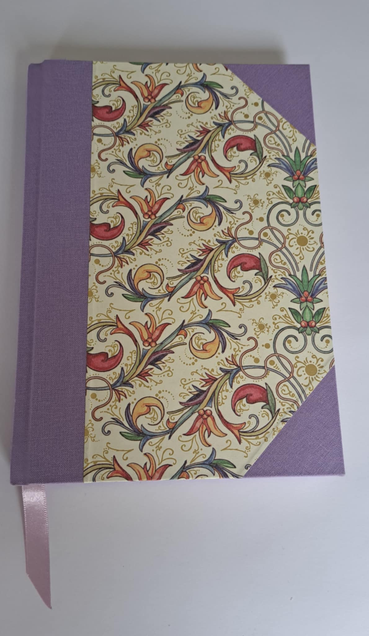 A5 Journal/Notebook (lined)- lilac cloth bound with Italian Florentine design front cover
