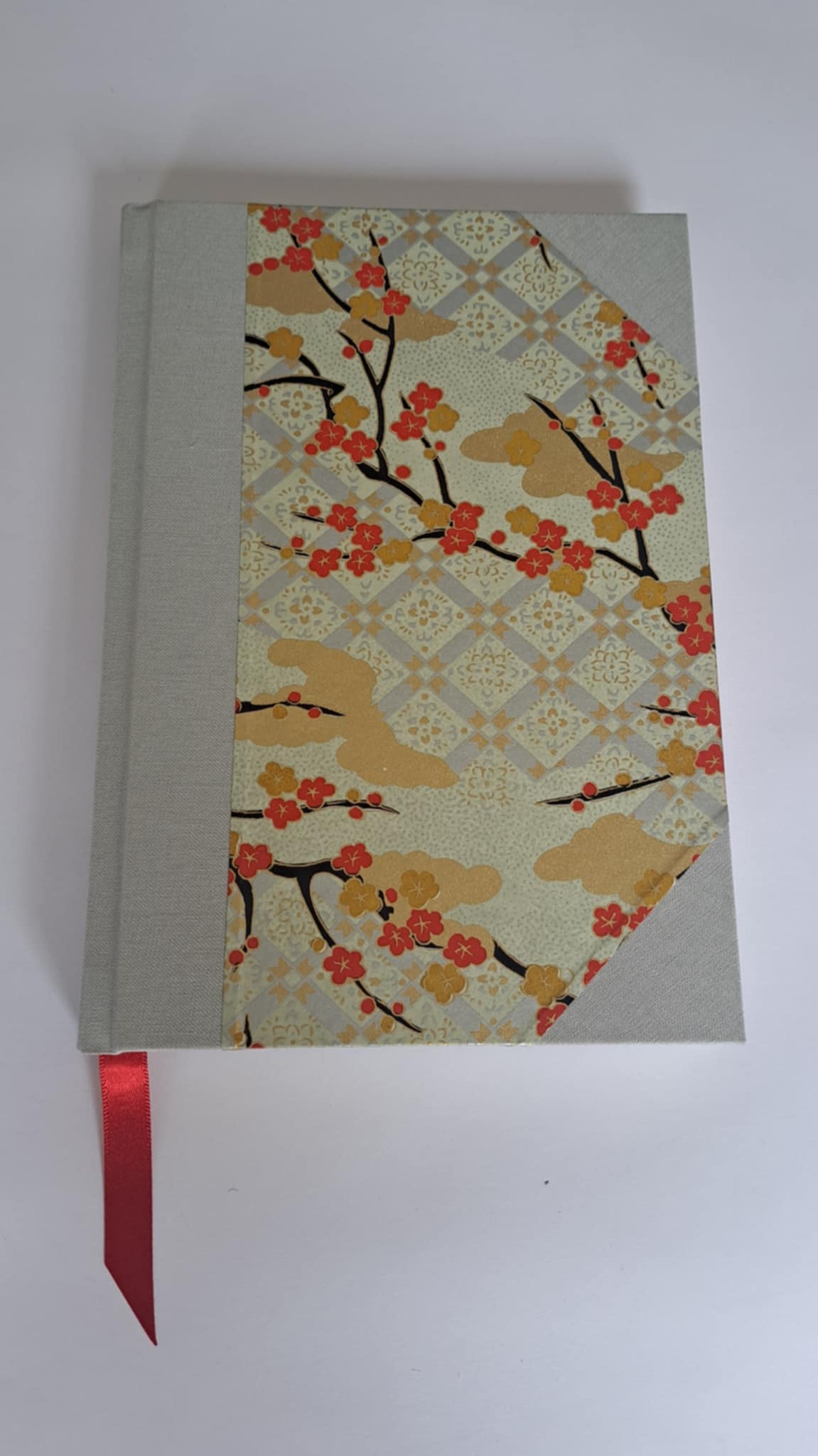 A5 Journal/Notebook (lined) - silver grey cloth bound with Japanese blossom design front cover