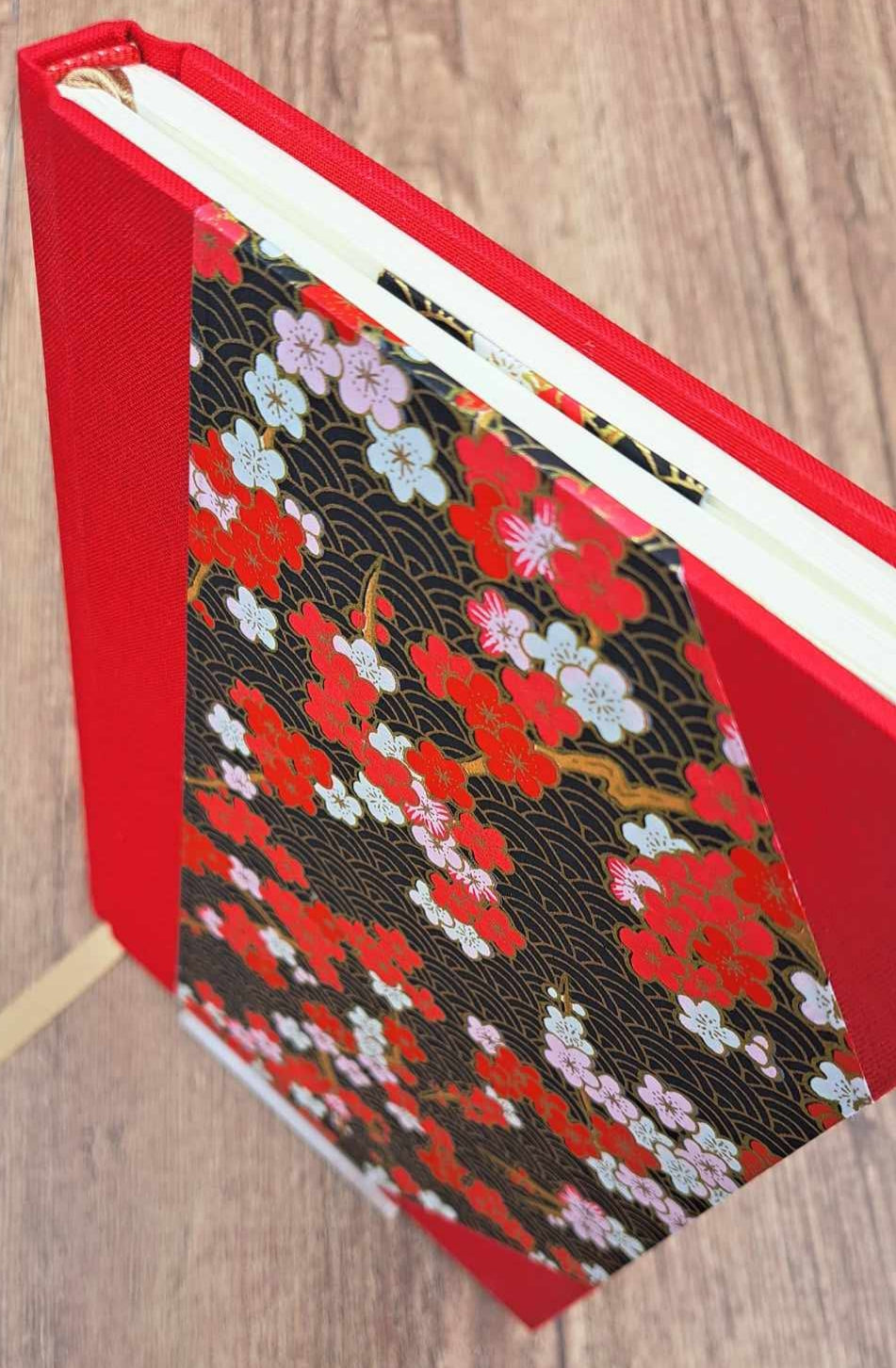 A5 Journal/Notebook (lined)- red cloth bound with red floral design front cover