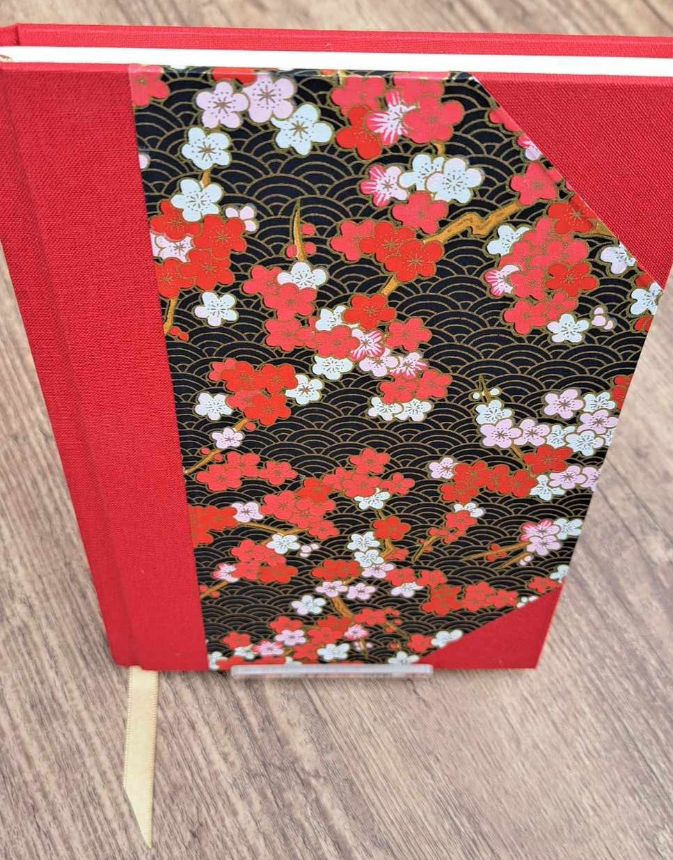 A5 Journal/Notebook (lined)- red cloth bound with red floral design front cover