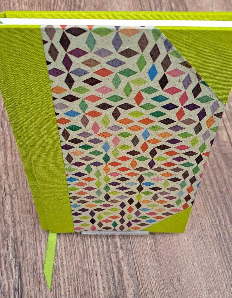 A5 Journal/Notebook (lined)- lime cloth bound with geometric design front cover