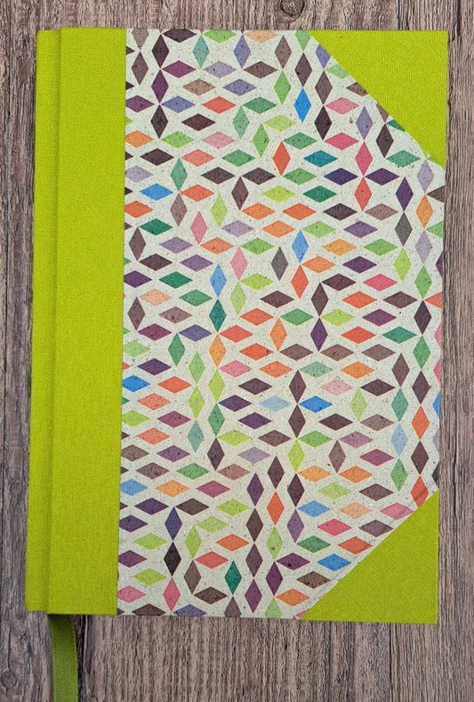 A5 Journal/Notebook (lined) - lime cloth bound with geometric design front cover