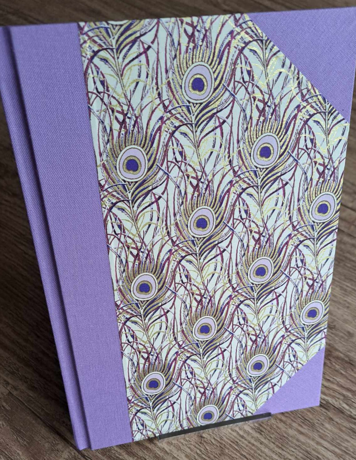 A5 Journal/Notebook (blank) - lilac cloth bound with peacock design front cover