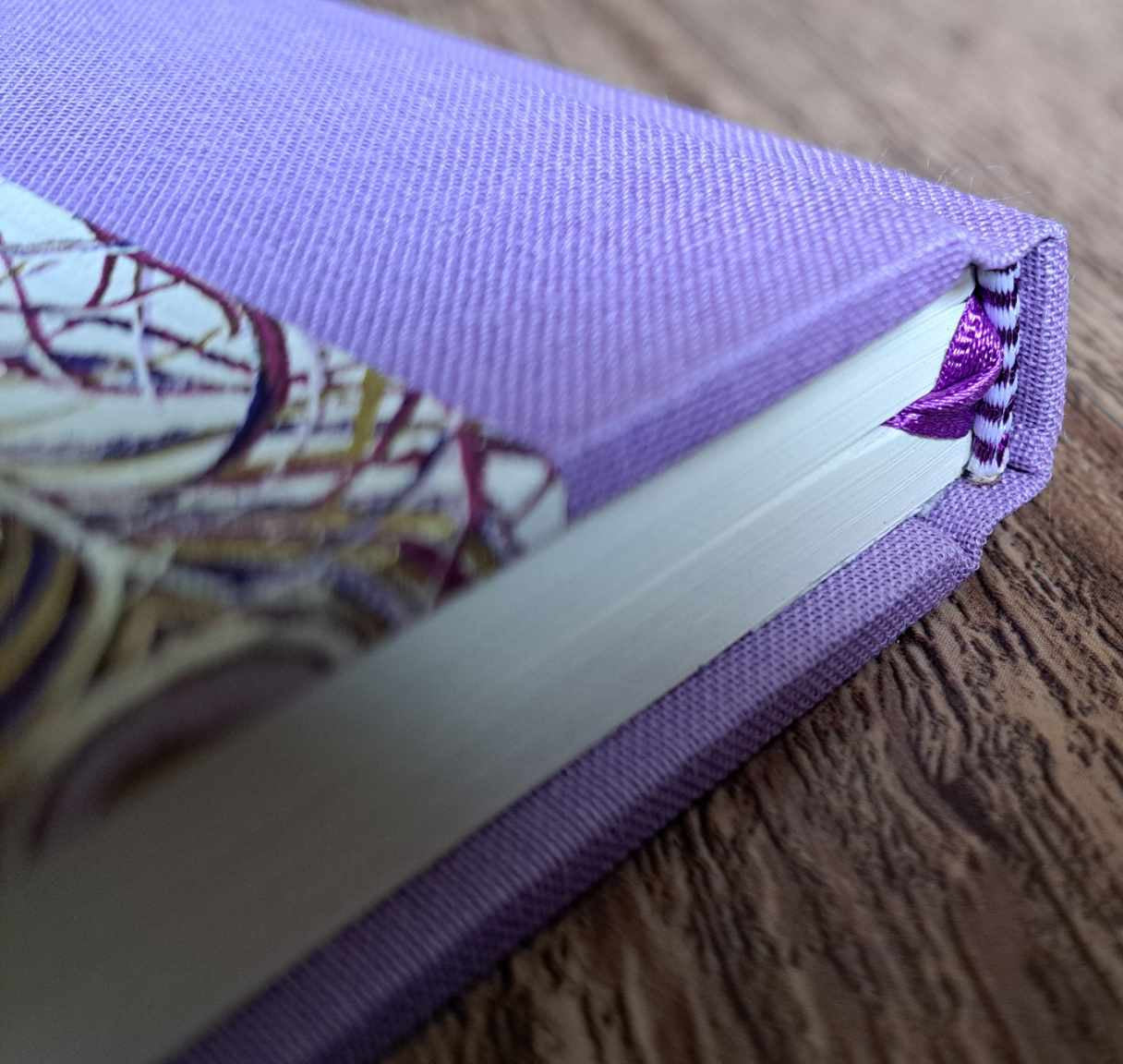 A5 Journal/Notebook (blank) - lilac cloth bound with peacock design front cover