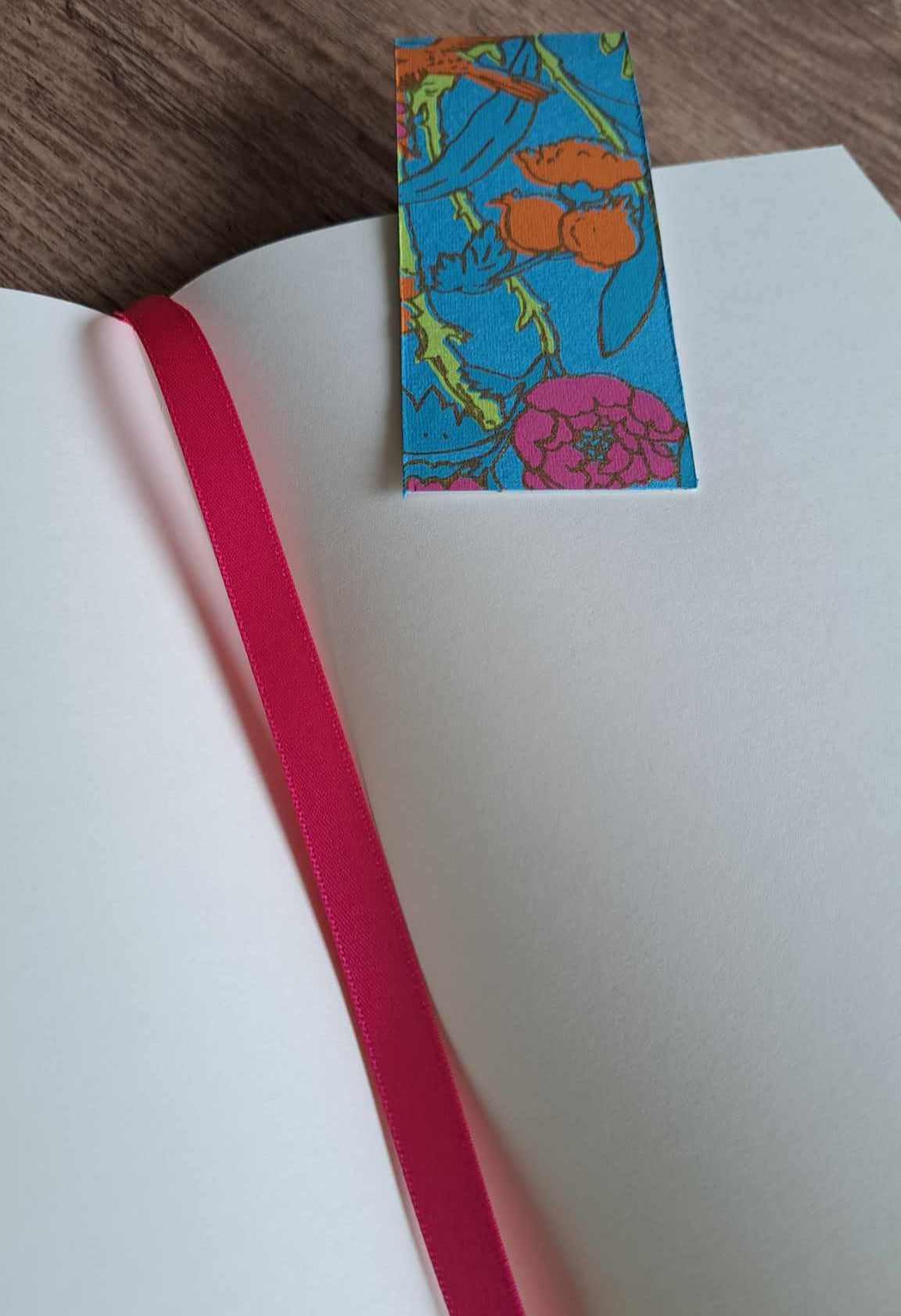 A5 Journal/Notebook (blank) - pink cloth bound with modern turquoise floral design front cover