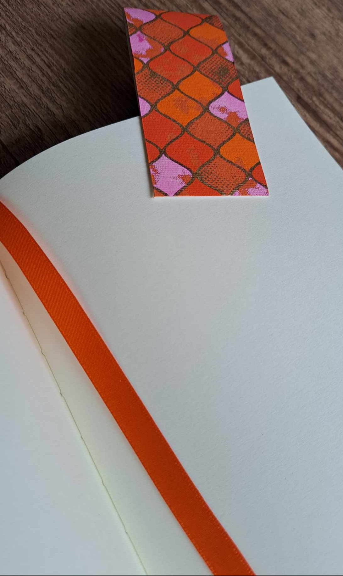 A5 Journal/Notebook (blank) - orange cloth bound with orange and pink geometric design front cover