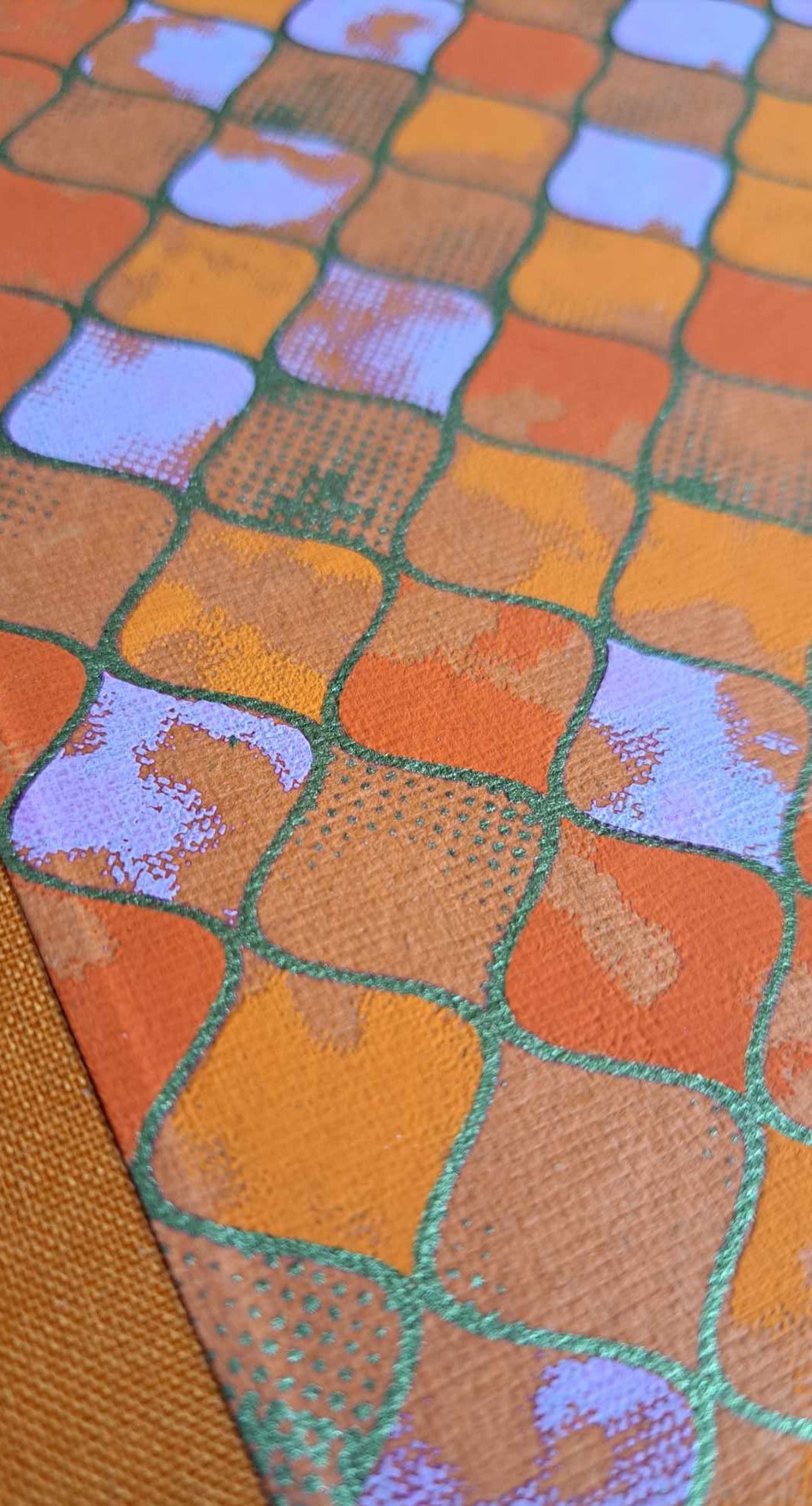 A5 Journal/Notebook (blank) - orange cloth bound with orange and pink geometric design front cover