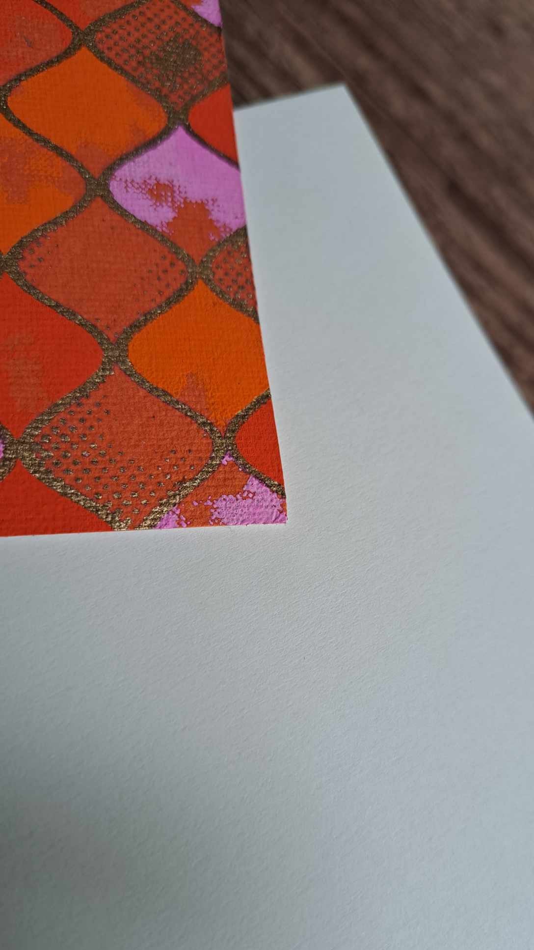 A5 Journal/Notebook (blank) - orange cloth bound with orange and pink geometric design front cover