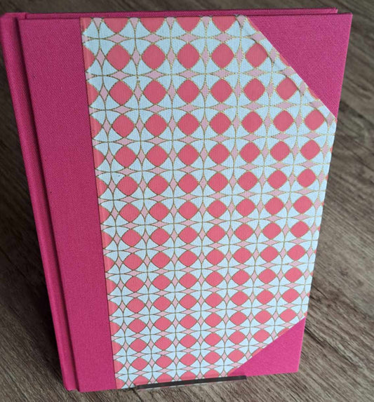 A5 Journal/Notebook (blank) - pink cloth bound with pink geometric design front cover