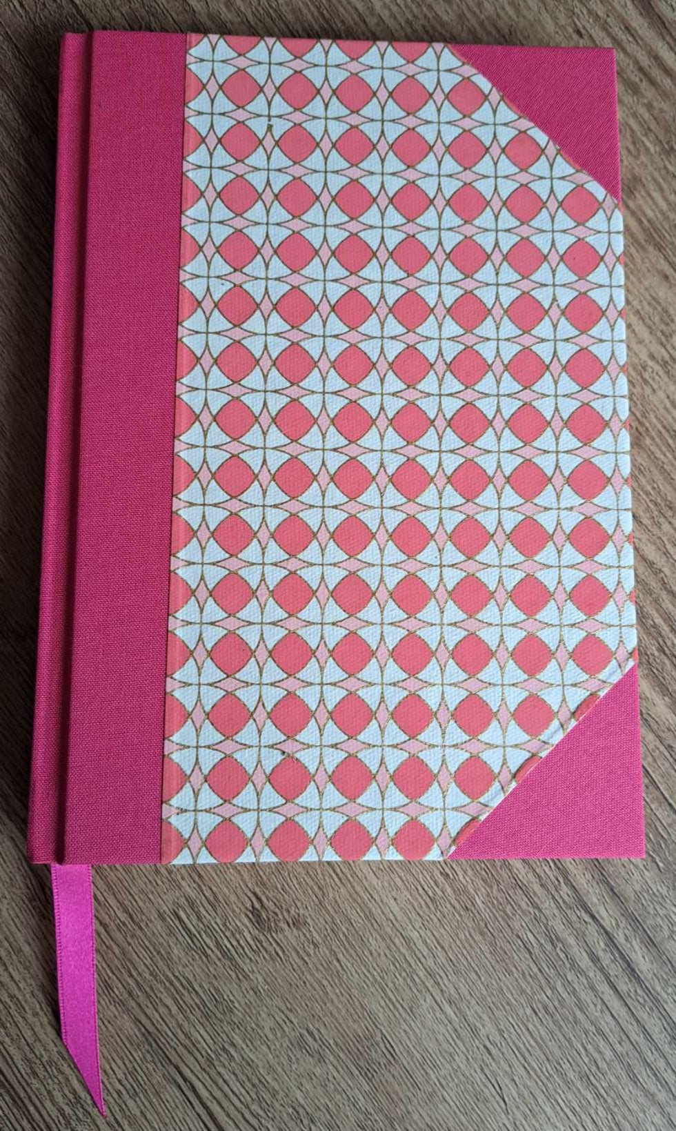 A5 Journal/Notebook (blank) - pink cloth bound with pink geometric design front cover