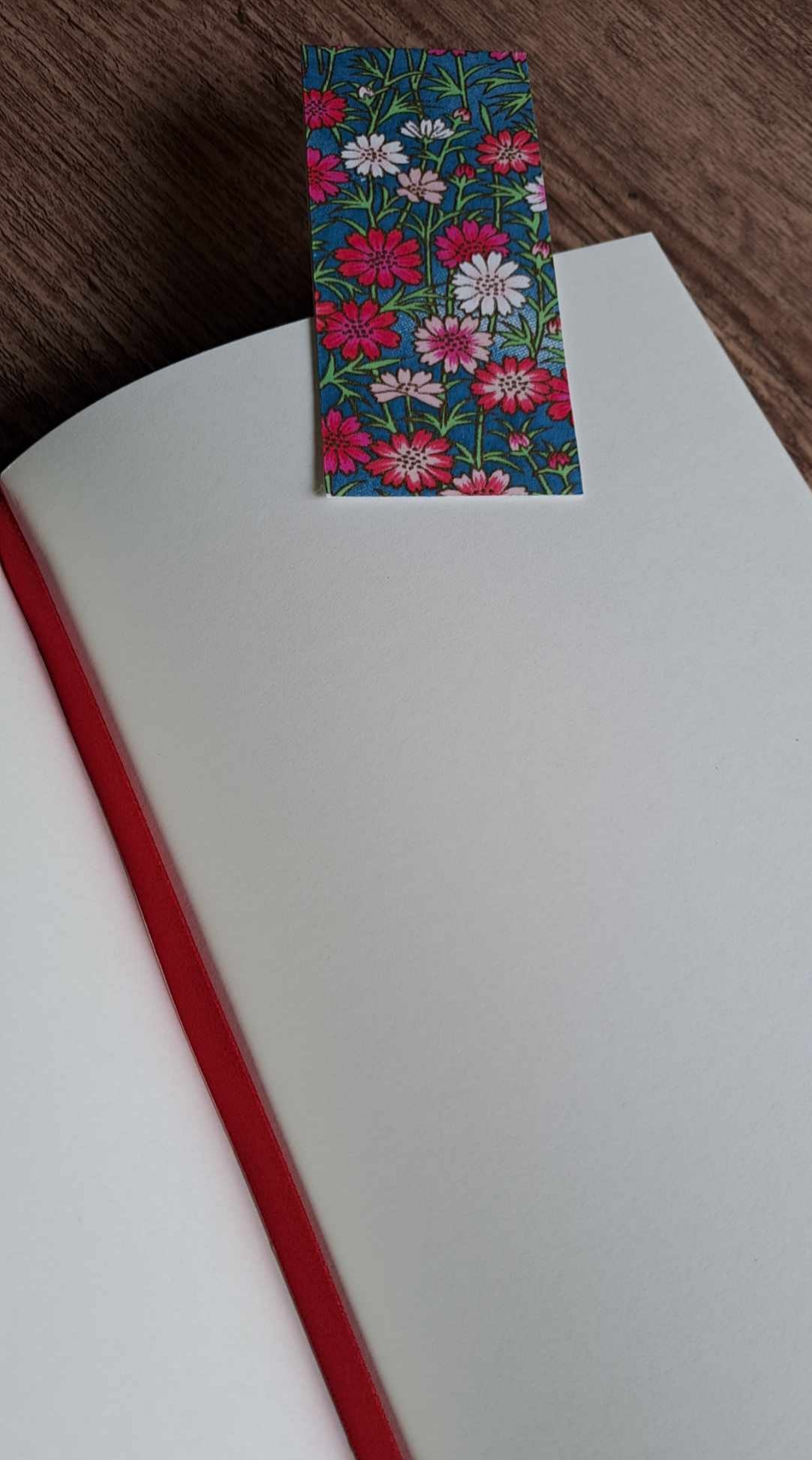 A5 Journal/Notebook (blank) - red cloth bound with pink blossom design front cover