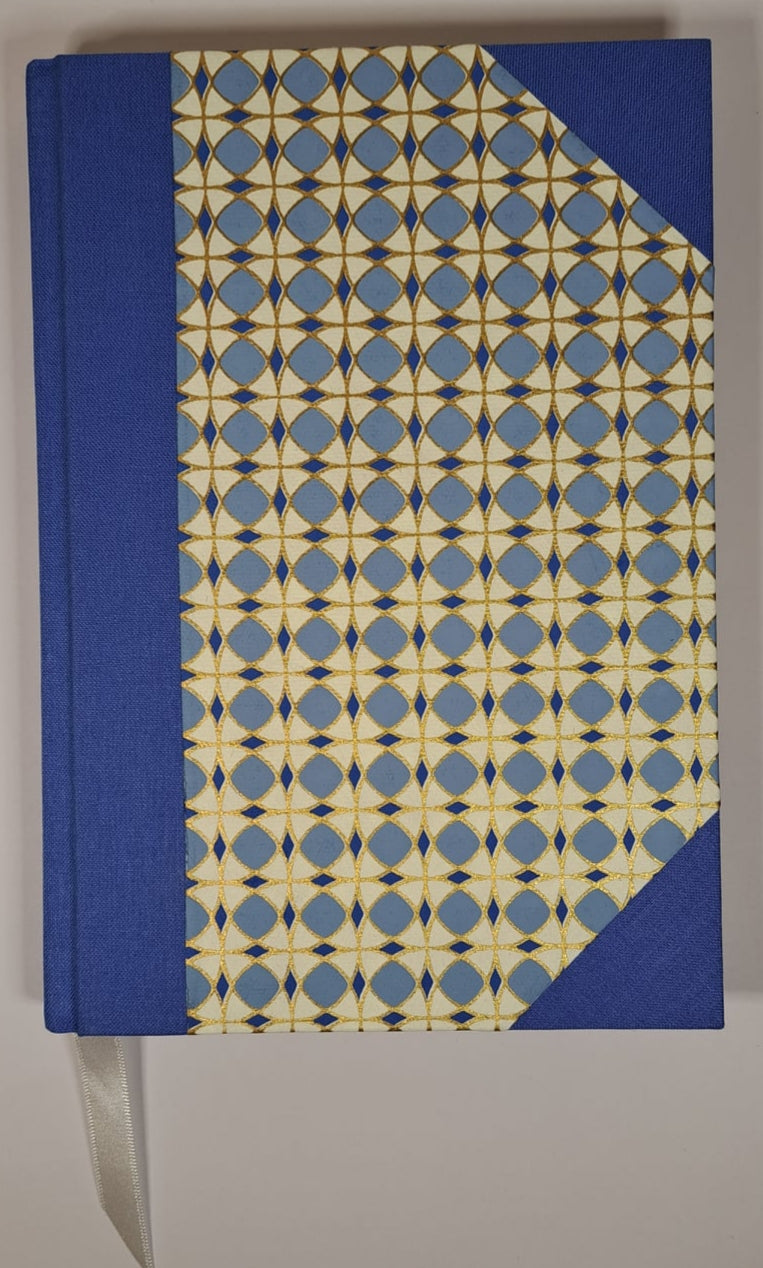 A5 Journal/Notebook (lined)- blue cloth bound with blue geometric design front cover