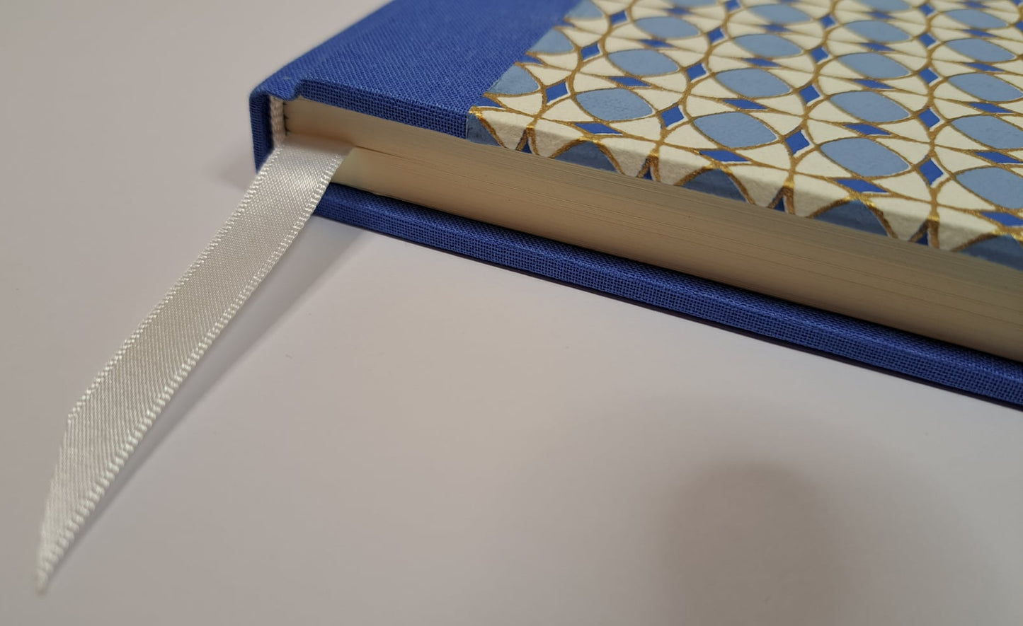 A5 Journal/Notebook (lined)- blue cloth bound with blue geometric design front cover