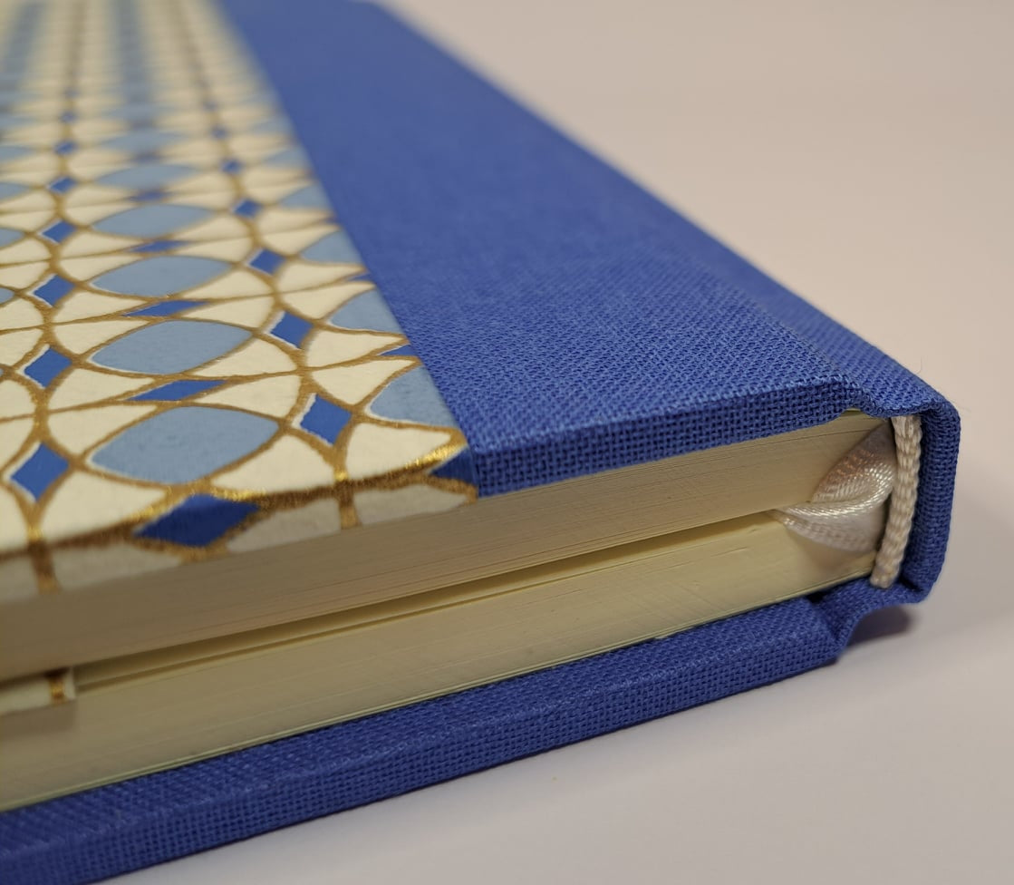 A5 Journal/Notebook (lined)- blue cloth bound with blue geometric design front cover