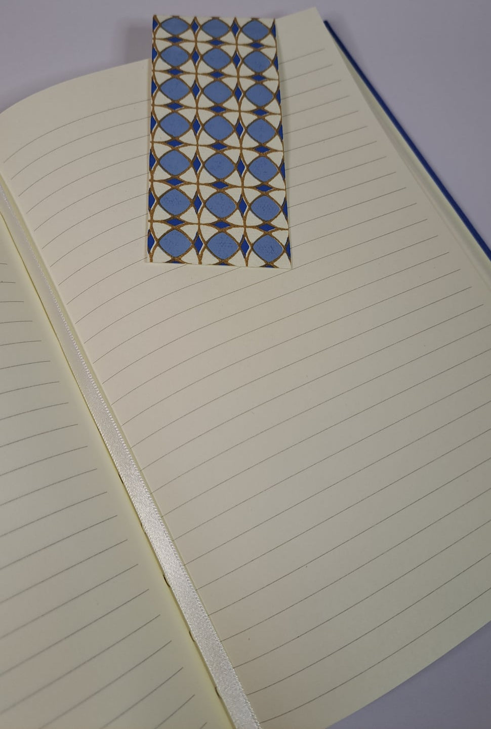 A5 Journal/Notebook (lined)- blue cloth bound with blue geometric design front cover