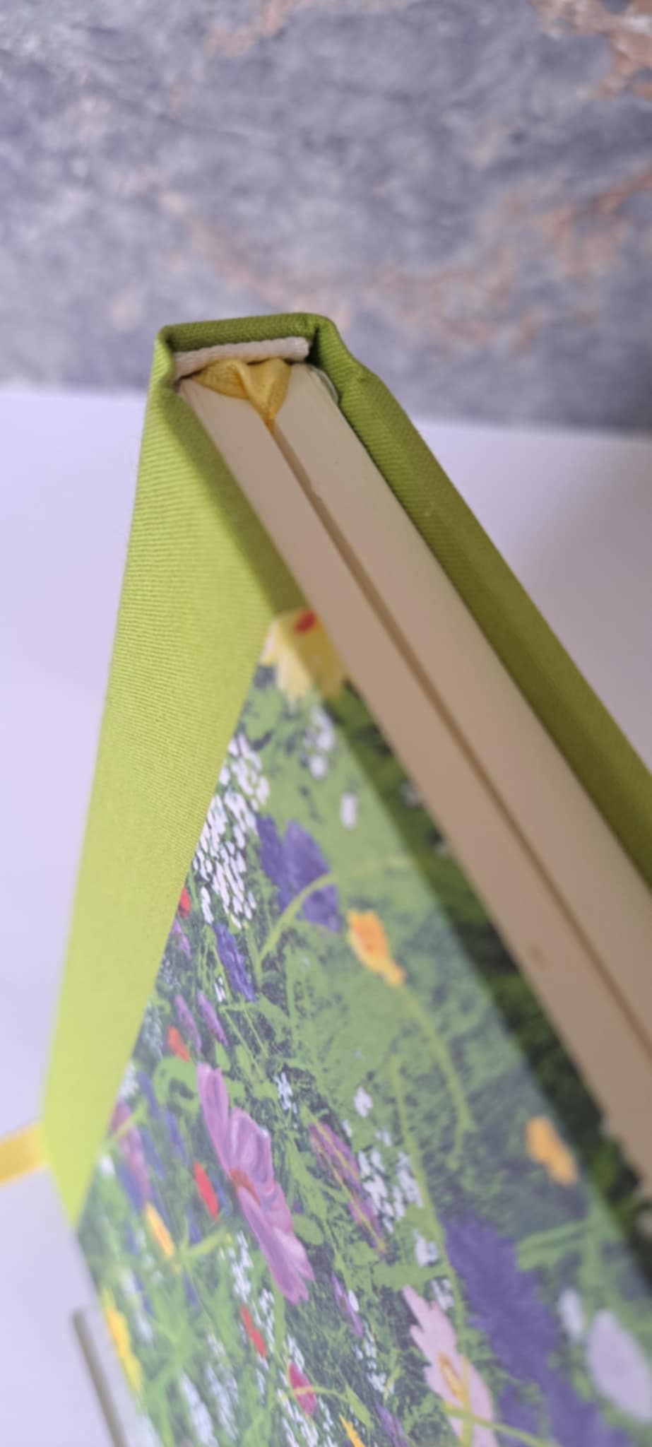 A5 Journal/Notebook (blank) - lime green cloth bound with eye-catching wildflower design front cover
