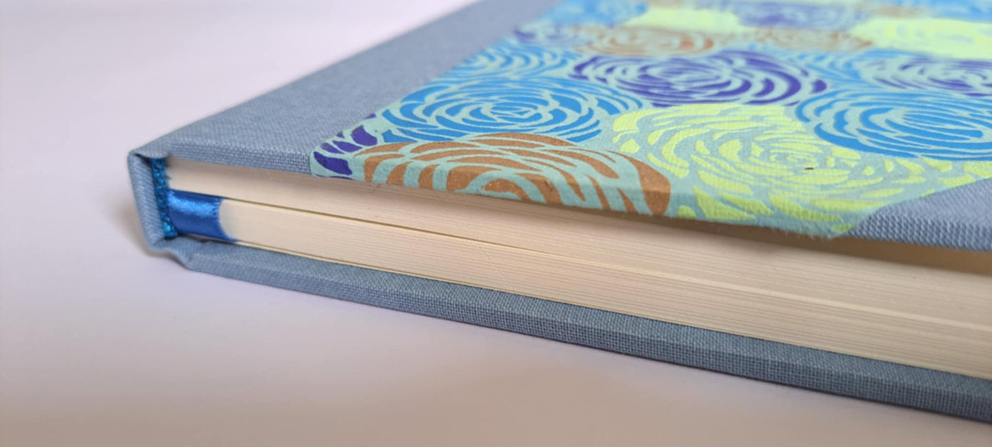 A5 Journal/Notebook (blank) - blue/grey cloth bound with turquoise and blue floral design front cover