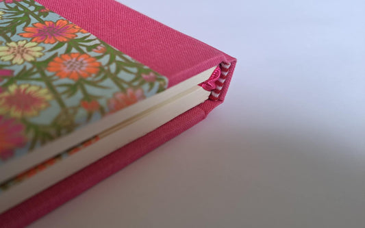 A5 Journal/Notebook (blank) - pink cloth bound with pink Japanese Chiyogami floral design front cover