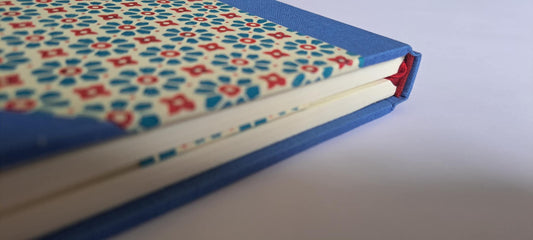 A5 Journal/Notebook (lined) - blue cloth bound with geometric floral design front cover