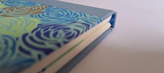 A5 Journal/Notebook (blank) - blue/grey cloth bound with turquoise and blue floral design front cover
