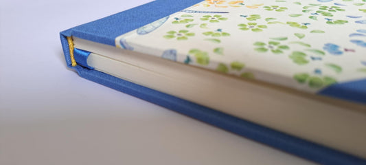 A5 Journal/Notebook (blank) - blue cloth bound with blue dragonfly design front cover