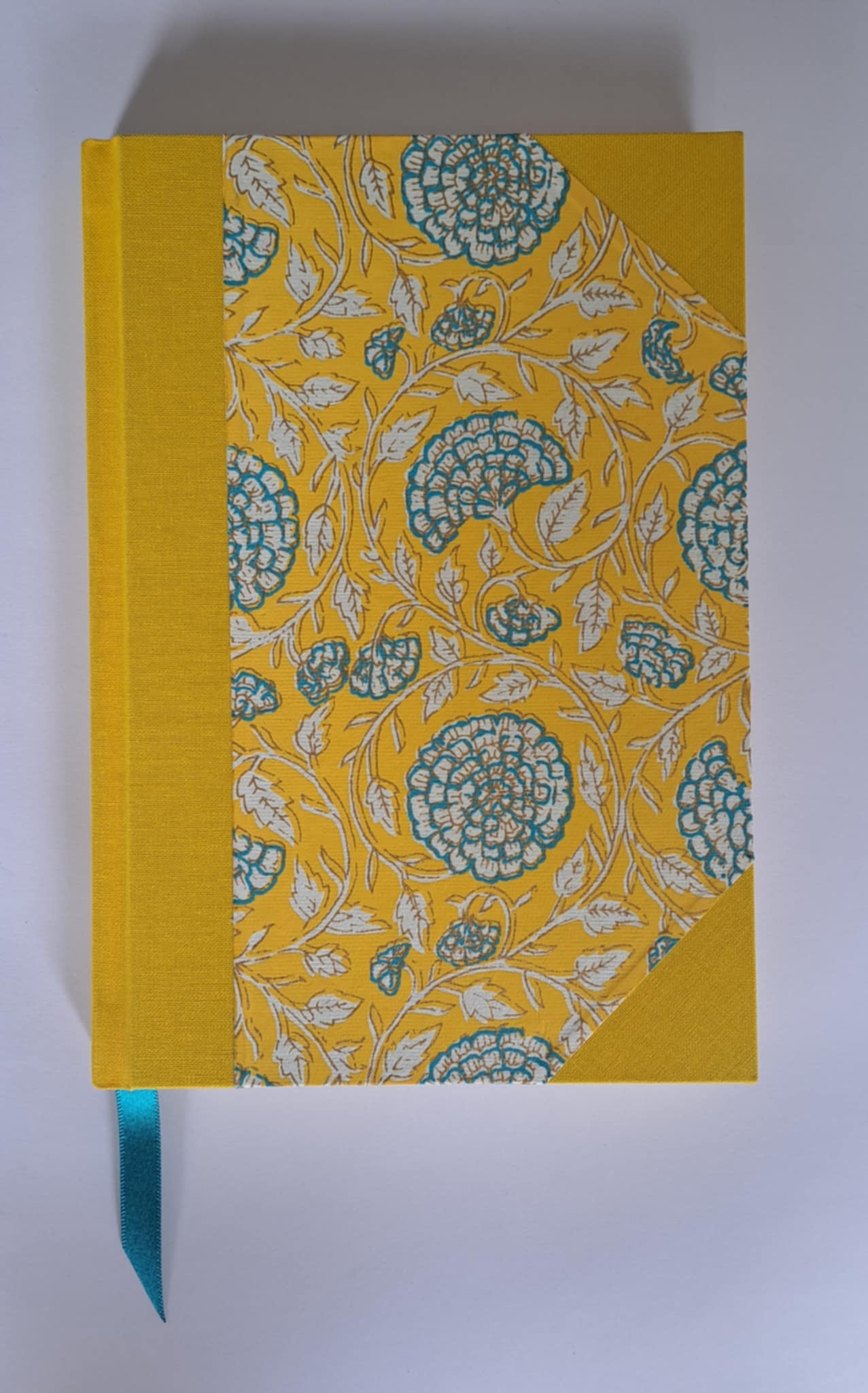 A5 Journal/Notebook (blank) - yellow cloth bound with floral design front cover