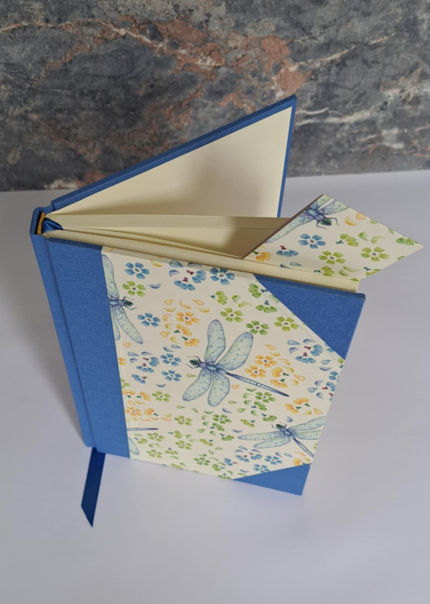 A5 Journal/Notebook (blank) - blue cloth bound with blue dragonfly design front cover