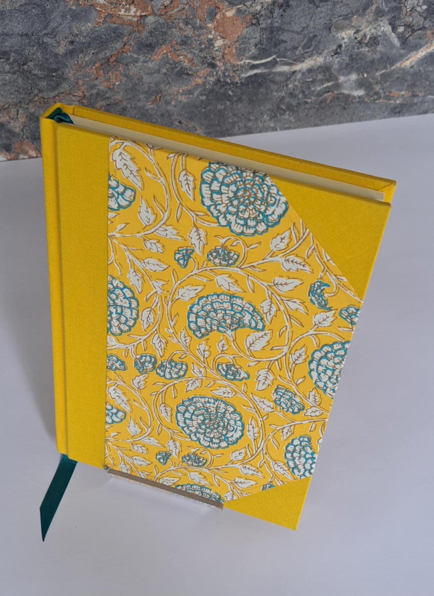 A5 Journal/Notebook (blank) - yellow cloth bound with floral design front cover