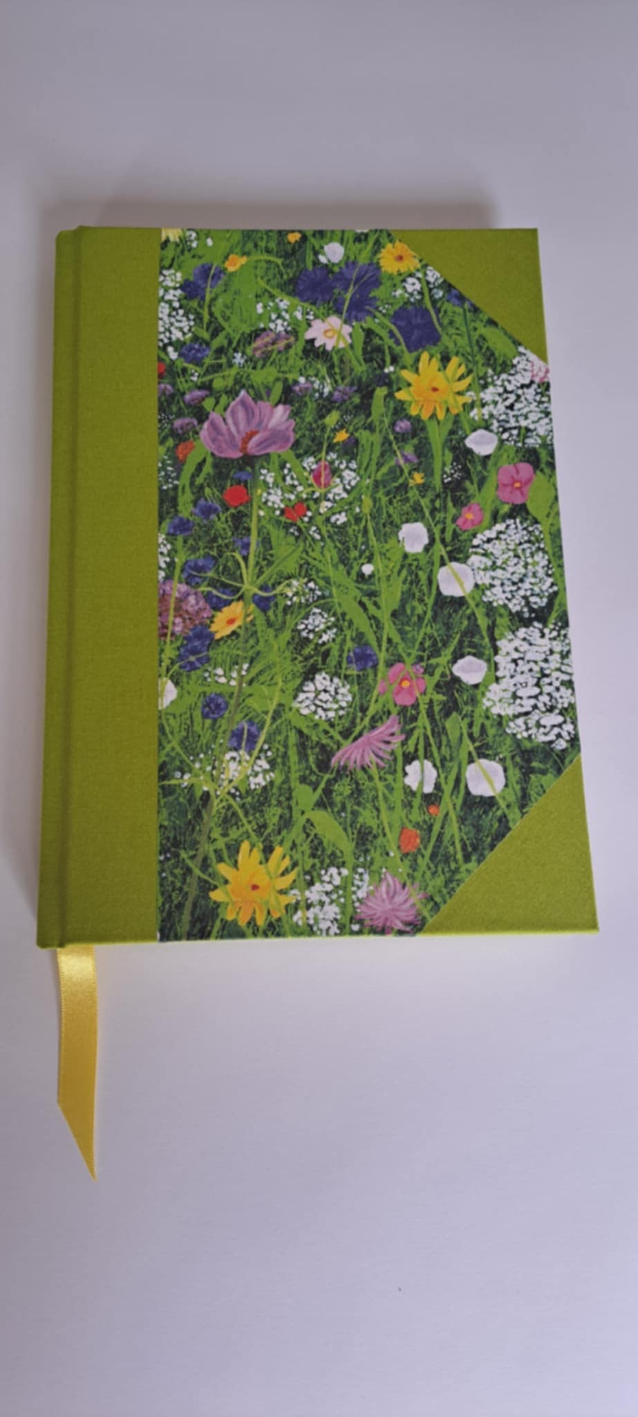 A5 Journal/Notebook (blank) - lime green cloth bound with eye-catching wildflower design front cover