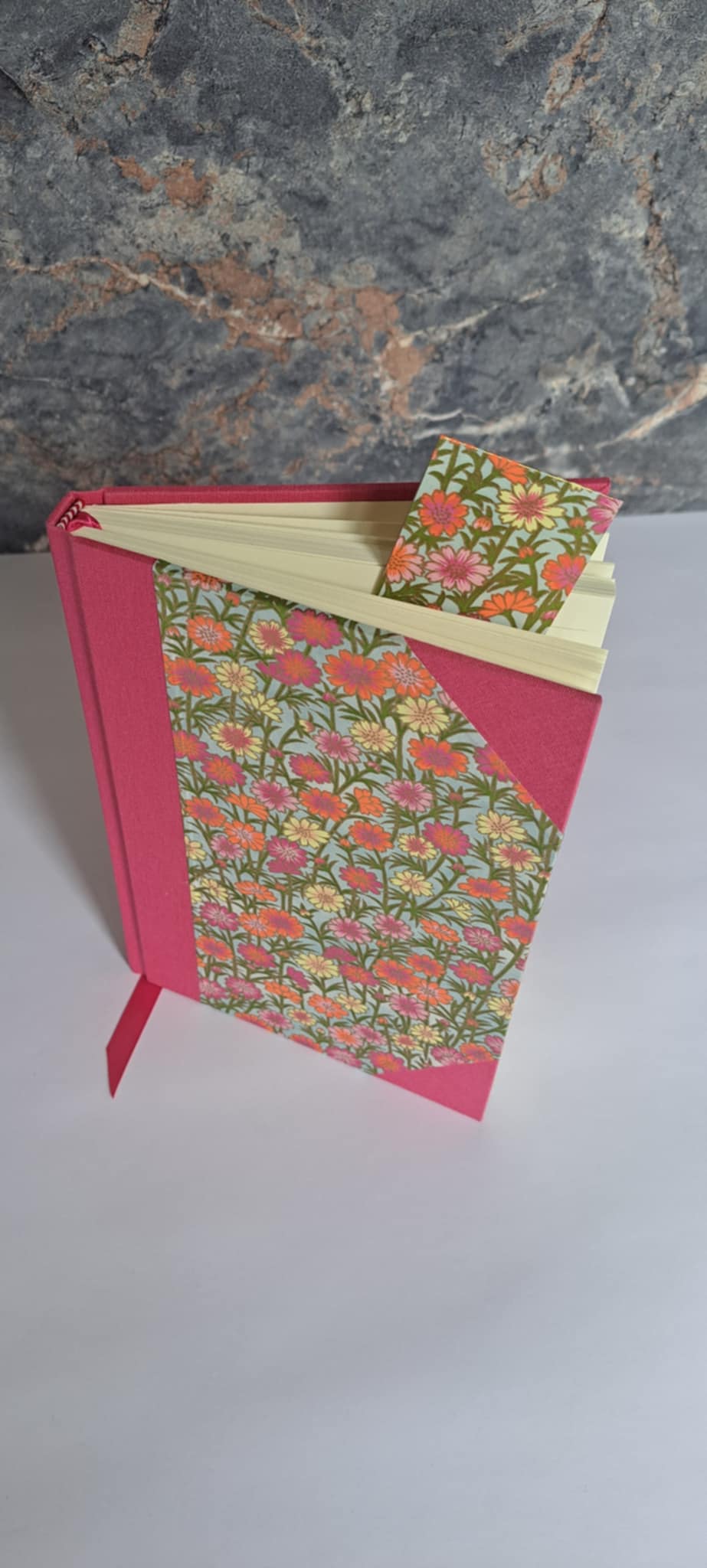 A5 Journal/Notebook (blank) - pink cloth bound with pink Japanese Chiyogami floral design front cover