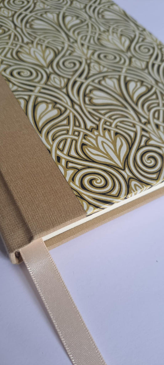 A5 Journal/Notebook (blank) - taupe/beige cloth bound with gold art deco design front cover