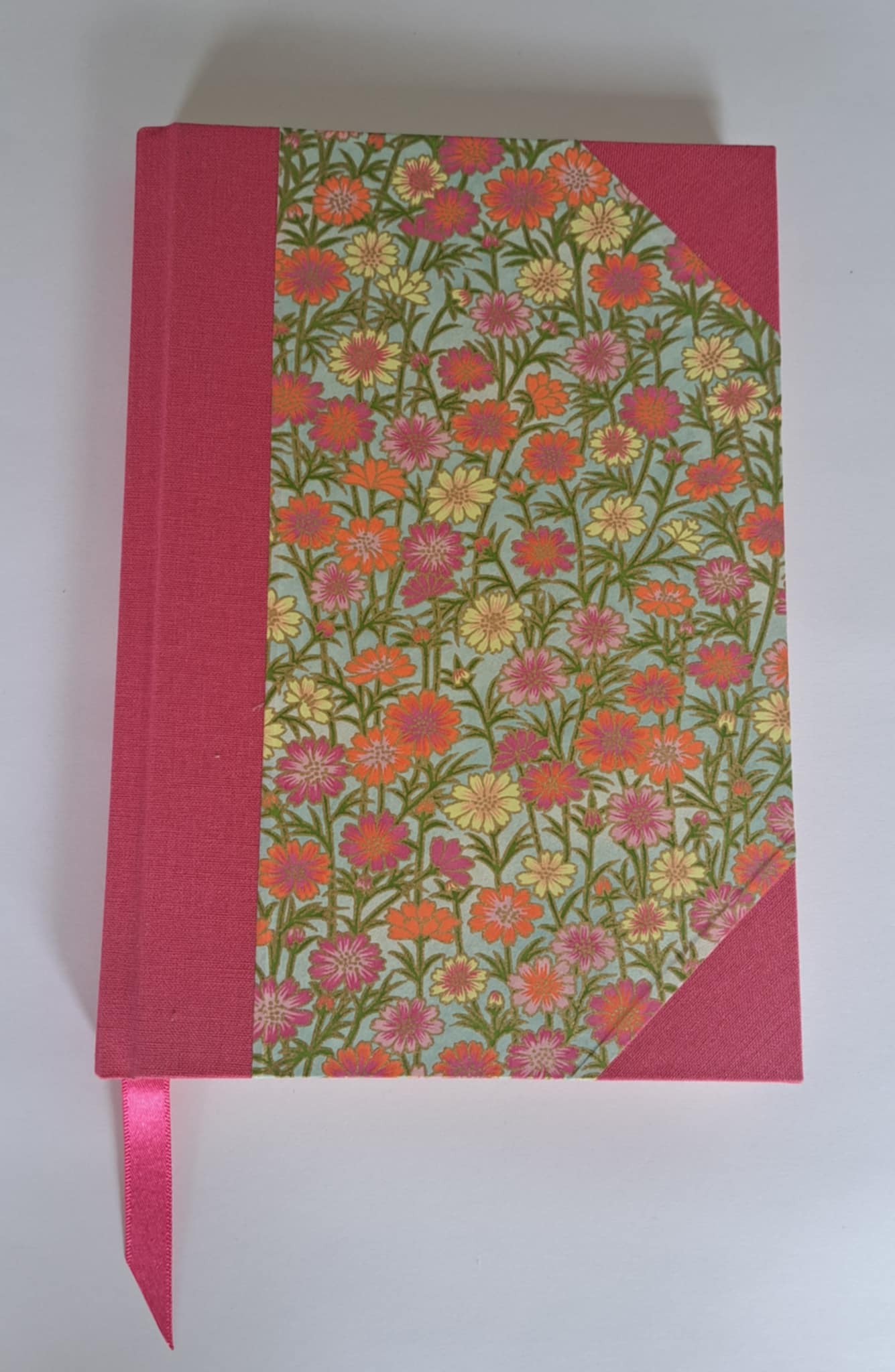 A5 Journal/Notebook (blank) - pink cloth bound with pink Japanese Chiyogami floral design front cover